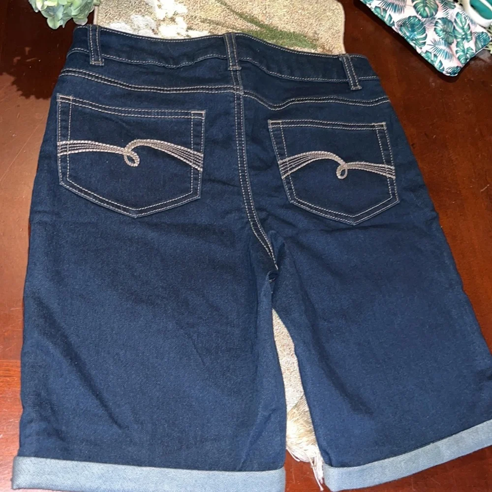 Justice Jean Shorts Girls Stretch Dark Wash Cuffed 5 Pocket Denim Blue sz 14Plus